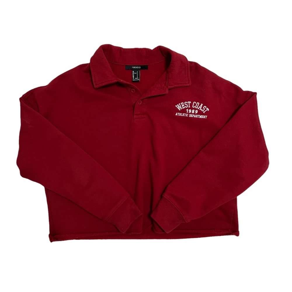 Forever 21 Dark Red Cropped "West Coast Athletics" Collared Crew Neck Size Small